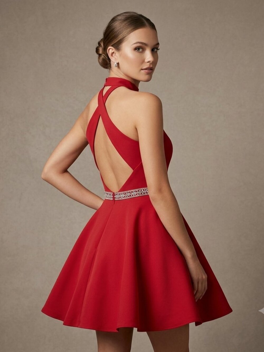 B. Darlin Red Rhinestone Fit & Flare Cocktail Mini Dress - Size 0